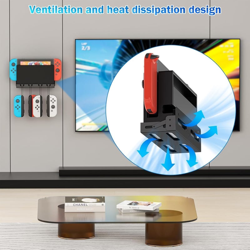 Riuog Wall Mount Stand for Nintendo Switch - Switch Controller Holder with Hooks for Hanging Joy-Cons, for Nintendo Switch Models and OLED -Saving Design - Image 3